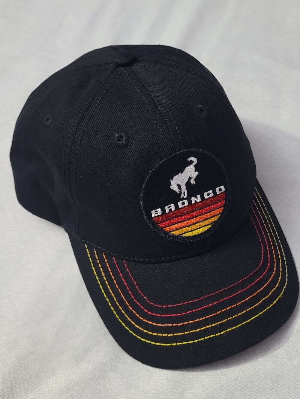 Ford Black Bronco Cap with Red and Yellow Accent Stitching